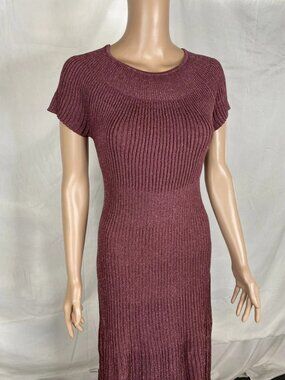 Marella Womens Shimmer Short Sleeve Stretch Midi Dress Size L Rose